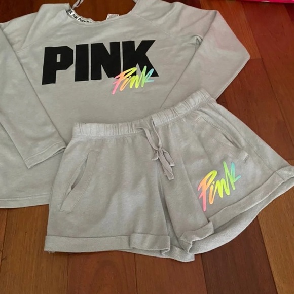 VS PINK Open Neck Slouchy Crew & Shorts SET XS - Picture 2 of 3